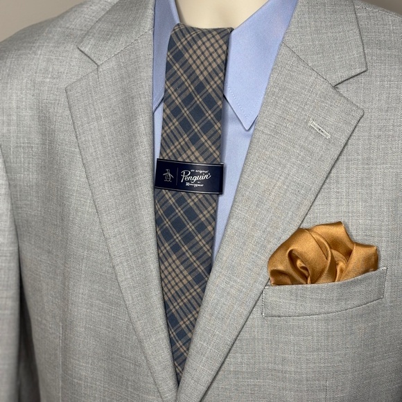 NEW! Original Penguin Cotton, Slim Blue Plaid Tie - Picture 2 of 3